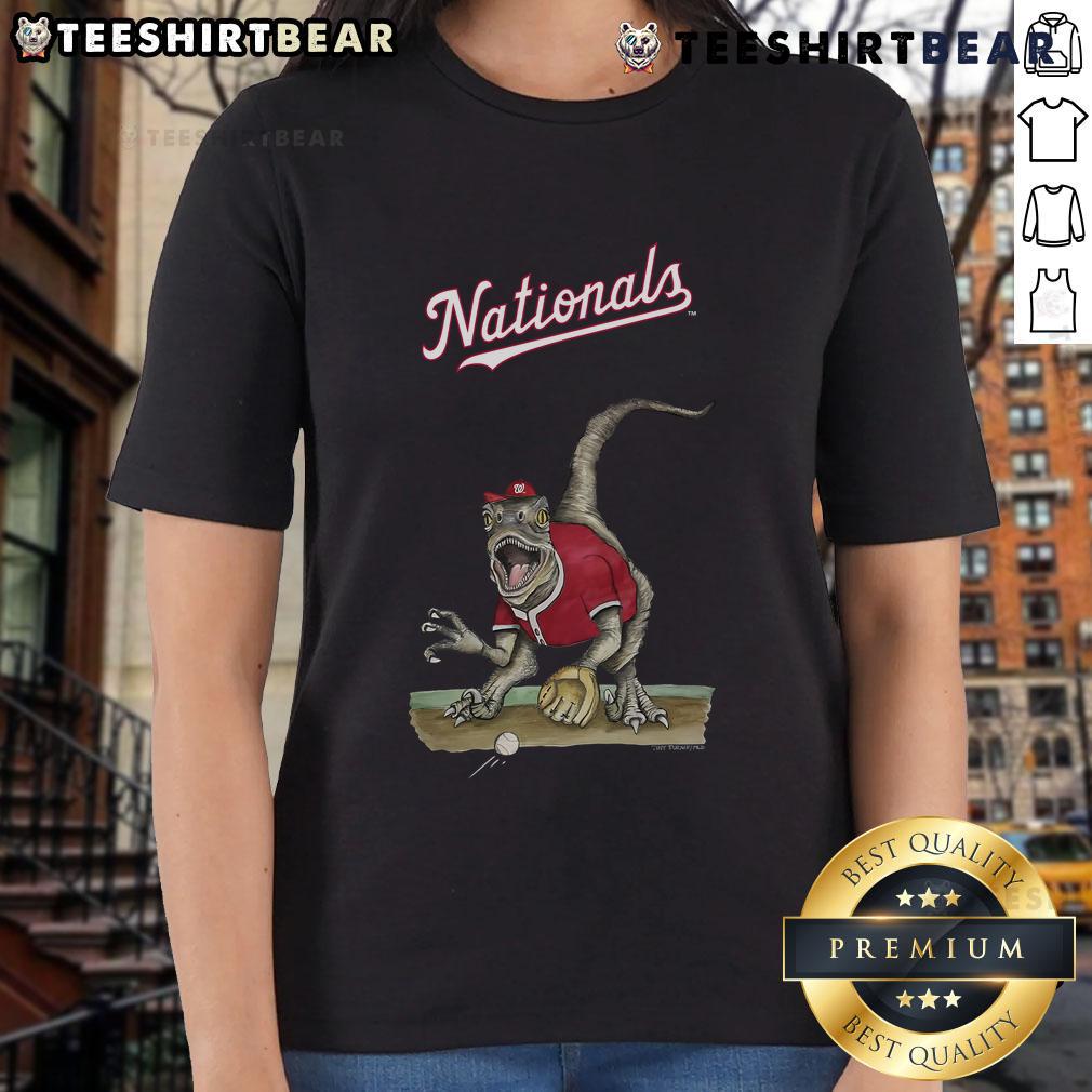 Official Washington Nationals Tiny Turnip Velociraptor Ladies Tee Alt Text: Official Washington Nationals Tiny Turnip Velociraptor Ladies Tee featuring a fun dinosaur design for fans.