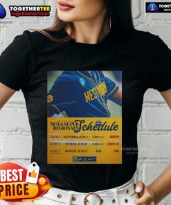 Official West Virginia Mountaineers vs LSU NCAA Super Regionals schedule on a ladies tee shirt design.