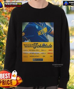 Official West Virginia Mountaineers vs LSU NCAA Super Regionals schedule sweatshirt featuring team logos and game dates.
