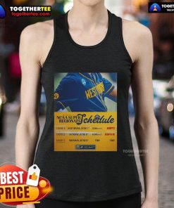 Official West Virginia Mountaineers vs LSU NCAA Super Regionals schedule tank top featuring team logos and game dates.