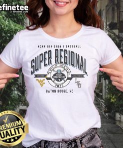 Official West Virginia Mountaineers vs LSU Tigers NCAA D1 Baseball Super Regional 2025 ladies tee in vibrant colors.