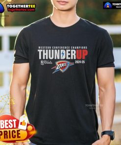 2024-2025 Oklahoma City Thunder Official Western Conference Champions t-shirt featuring team logo and vibrant colors.