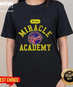 Official WNBA Miracle Academy Indiana Fever logo on a stylish ladies tee, perfect for fans and casual wear.
