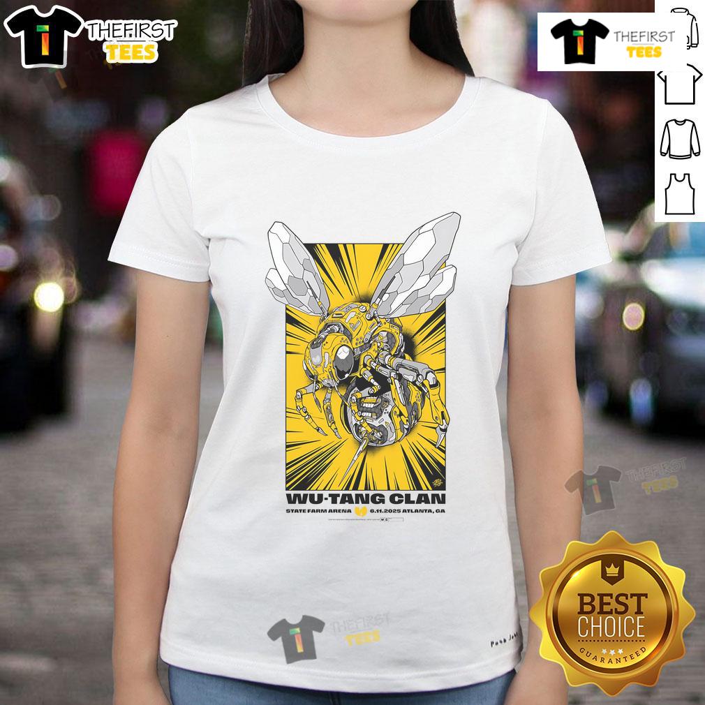 Official Wu Tang Clan Jun 11 2025 Atlanta Ga Ladies Tee Alt Text: Official Wu-Tang Clan Ladies Tee from the June 11, 2025, Atlanta concert featuring iconic logo and stylish design.