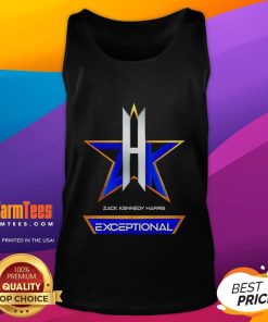 Alt Text: Zack Kennedy Harris wearing an exceptional logo tank top, showcasing his professional wrestler style and branding.
