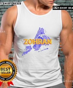 Official Zohran Mamdani map design on a NYC tank top, showcasing vibrant graphics and urban culture.