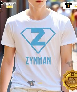 Official Zynman Superman T-Shirt featuring a bold Superman logo on a stylish black background for fans and collectors.
