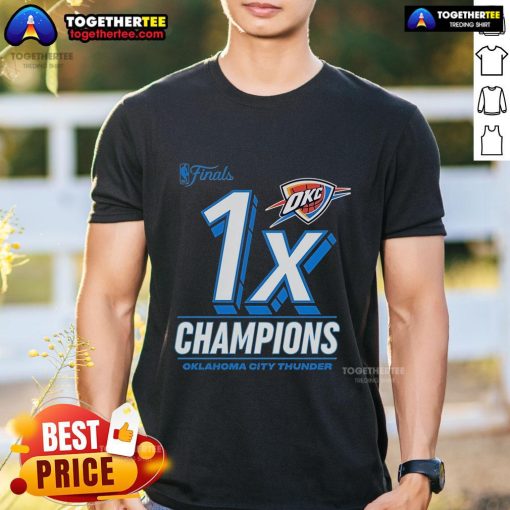 Oklahoma City Thunder 2025 NBA Finals Champions Dunk Contest T-Shirt featuring bold team graphics and vibrant colors.