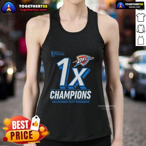 Oklahoma City Thunder 2025 NBA Finals Champions tank top featuring a dynamic dunk contest design.