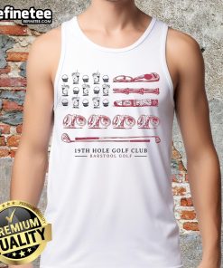 Original 19th Hole Golf Club flag graphic on a Barstool Sports tank top for golf enthusiasts and casual wear.