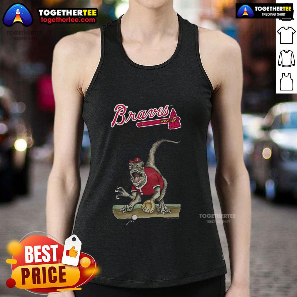 Original Atlanta Braves Tiny Turnip Velociraptor Tank Top Alt Text: Original Atlanta Braves Tiny Turnip Velociraptor Tank Top featuring a playful dinosaur design and team colors.