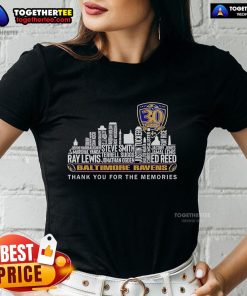Original Baltimore Ravens 30 Seasons Thank You For The Memories Ladies Tee in purple with team logo and commemorative design.