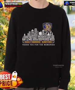 Alt Text: Original Baltimore Ravens 30 Seasons Thank You For The Memories Sweatshirt featuring team colors and logo.