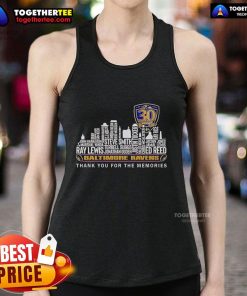 Alt Text: Original Baltimore Ravens 30 Seasons Thank You For The Memories tank top featuring team colors and logo design.