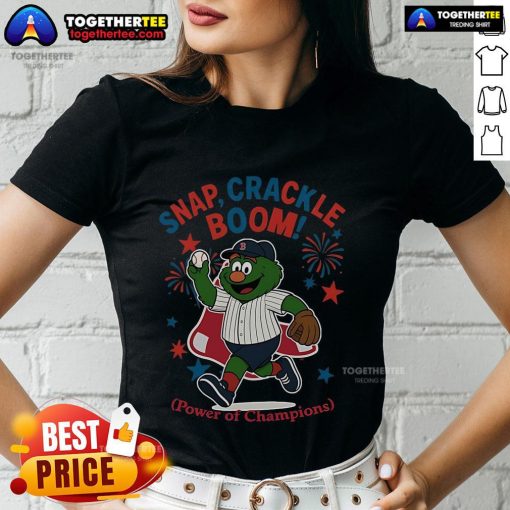 Original Boston Red Sox Snap Crackle Boom Independence Day Ladies Tee celebrating champions in vibrant design.