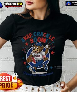 Original Chicago Cubs Snap Crackle Boom Power of Champions Independence Day ladies tee in festive red, white, and blue.