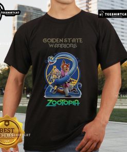 Original Golden State Warriors Zootopia 2 T-Shirt featuring vibrant graphics and team colors, perfect for fans.