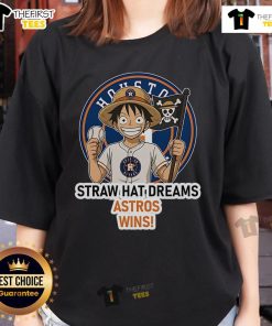 Alt Text: Original Houston Astros Monkey D. Luffy Straw Hat Dreams Wins Ladies Tee featuring vibrant design and team logo.