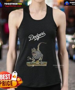 Original Los Angeles Dodgers Tiny Turnip Velociraptor Tank Top featuring a fun dinosaur design for baseball fans.