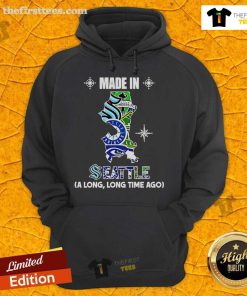 Original Made In Seattle A Long Long Time Ago Hoodie in navy blue, featuring a classic design and comfortable fit.