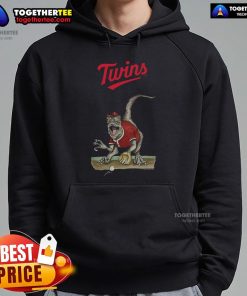 Original Minnesota Twins Tiny Turnip Velociraptor Hoodie featuring a playful dinosaur design for fans and kids.