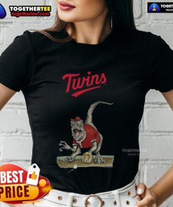 Original Minnesota Twins tiny turnip velociraptor ladies tee featuring a fun dinosaur design for female fans.