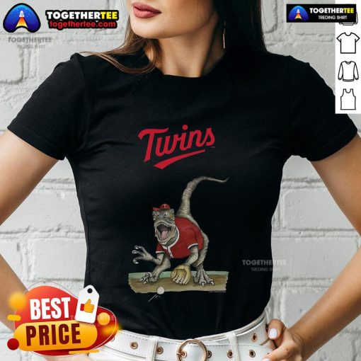 Original Minnesota Twins tiny turnip velociraptor ladies tee featuring a fun dinosaur design for female fans.