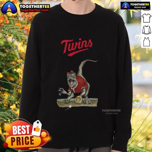 Original Minnesota Twins Tiny Turnip Velociraptor Sweatshirt featuring a playful dinosaur design, perfect for fans.