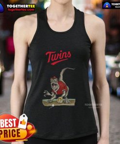 Original Minnesota Twins Tiny Turnip Velociraptor Tank Top featuring a playful dinosaur design for baseball fans.