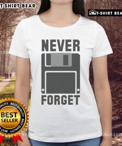 Original Never Forget Floppy Disk New Ladies Tee in vibrant colors, showcasing retro tech style for women.
