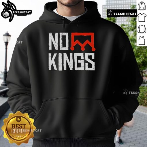 Original No Kings Protest vertical sign hoodie featuring a simple bold crown design, perfect for statement wear.