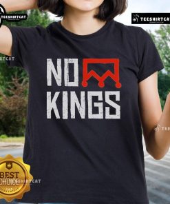 Alt Text: Original No Kings Protest vertical sign on a simple bold crown ladies tee, promoting empowerment and equality.