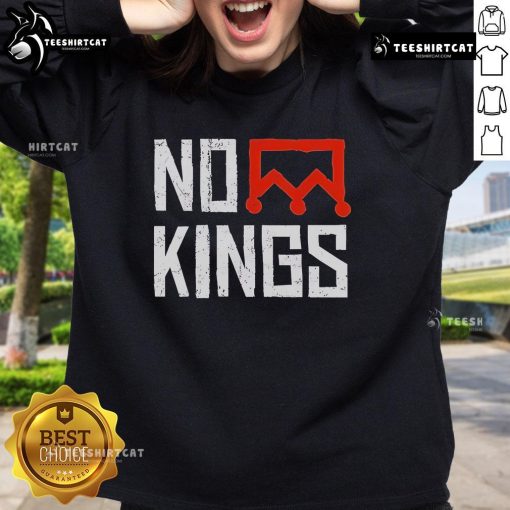 Original No Kings Protest sweatshirt featuring a bold crown design and a simple Nope message in vertical layout.