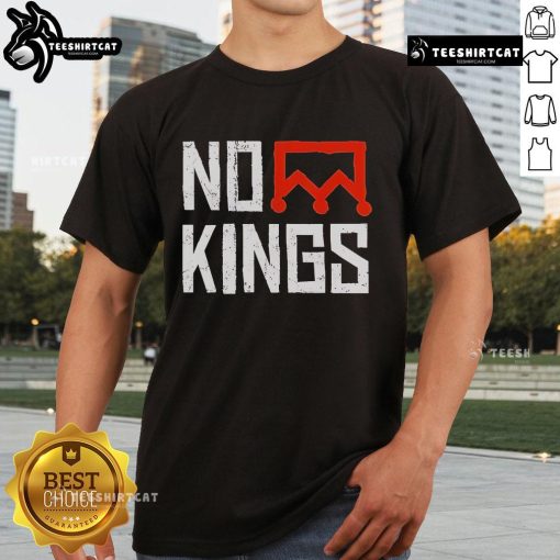 Alt Text: Original No Kings Protest vertical sign graphic on a simple bold crown t-shirt, promoting anti-monarchy sentiment.