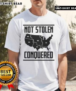 Alt Text: Original Not Stolen Conquered America Map T-Shirt featuring a vintage-style map design celebrating American history.
