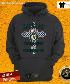 Original Oakland Athletics Jesus hoodie featuring 'Through Christ Who Strengthens Me' design, perfect for fans.