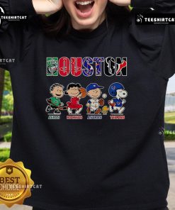 Alt Text: Original Peanuts Houston Aeros Rockets Astros Texans sweatshirt featuring vibrant team logos and cozy design.