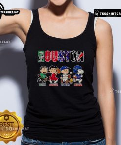 Original Peanuts Houston Aeros Rockets Astros Texans tank top featuring vibrant team logos and a stylish design.