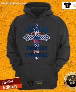 Original Philadelphia Phillies hoodie featuring 'Jesus First' and 'Through Christ Who Strengthens Me' design.