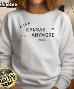 Original Rolemodel Camp Kansas Anymore Sweatshirt displayed on a hanger, showcasing its stylish design and cozy fabric.