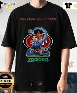 Alt Text: Original San Francisco 49ers Zootopia 2 T-Shirt featuring vibrant graphics and team colors, perfect for fans.