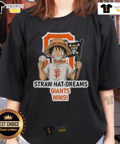 Original San Francisco Giants Monkey D. Luffy Straw Hat Dreams Wins Ladies Tee featuring vibrant graphics and bold colors.