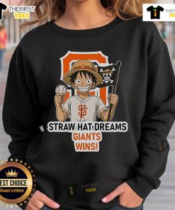 Alt Text: Original San Francisco Giants Monkey D. Luffy sweatshirt featuring Straw Hat Dreams design, perfect for fans.