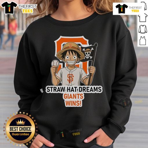 Alt Text: Original San Francisco Giants Monkey D. Luffy sweatshirt featuring Straw Hat Dreams design, perfect for fans.