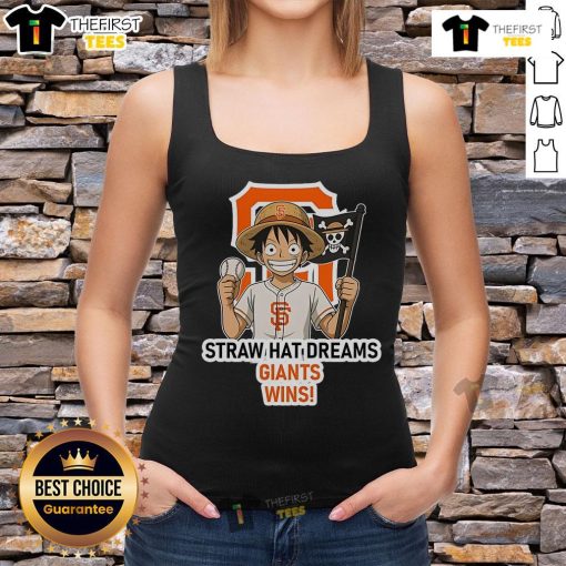 Alt Text: Original San Francisco Giants Monkey D. Luffy Straw Hat Dreams Wins tank top featuring vibrant graphics.