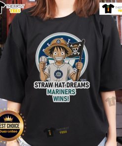 Original Seattle Mariners Monkey D. Luffy Straw Hat Dreams wins ladies tee featuring vibrant anime design and team colors.