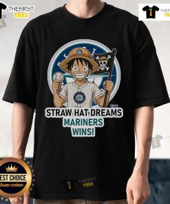 Alt Text: Original Seattle Mariners Monkey D. Luffy Straw Hat Dreams Wins T-Shirt featuring vibrant graphics and unique design.