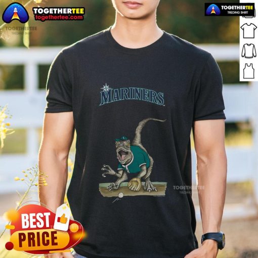 Original Seattle Mariners Tiny Turnip Velociraptor T-Shirt featuring a fun dinosaur design for fans of the team.