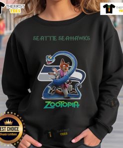 Alt Text: Original Seattle Seahawks Zootopia 2 Sweatshirt featuring vibrant graphics and cozy design for fans.