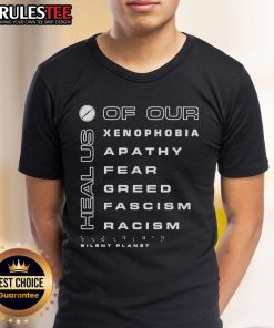 Alt Text: Original Silent Planet 'Heal Us Of Our Xenophobia' T-Shirt featuring powerful anti-racism and charity message.